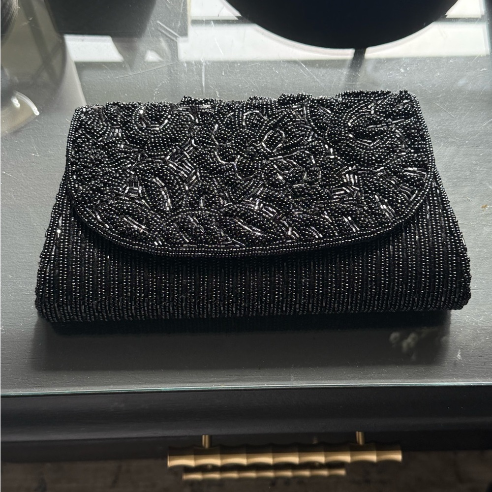 Elegant Black Beaded Clutch